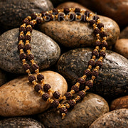 ASTRODIDI Black 5 Mukhi Rudraksha Mala in Brass Golden Caps | Original and Natural Five Face Panch Mukhi Rudraksh Beads (7 mm), Pack of 1