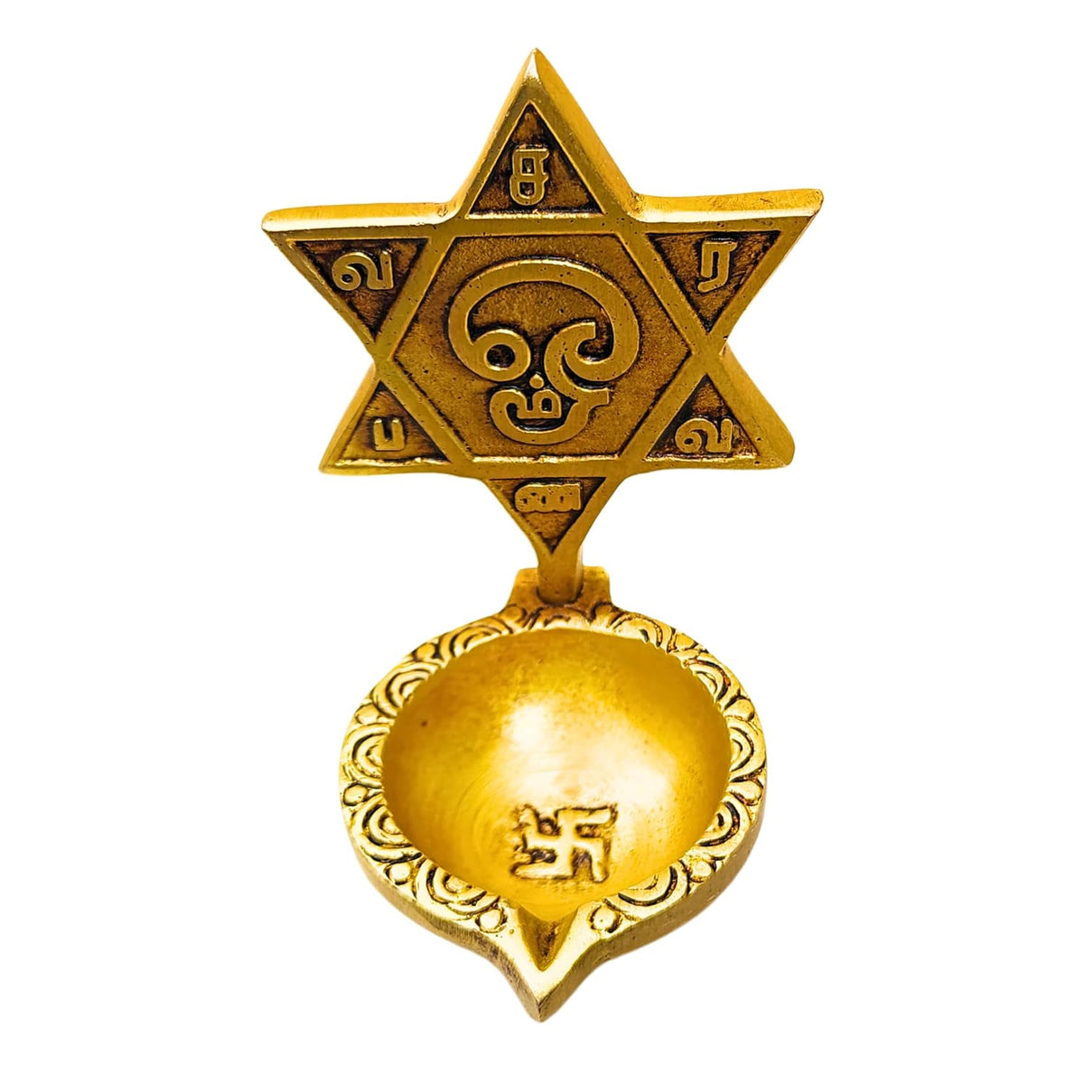 Aalayam Selveer Om Saravana Bhava Vilakku | Saravanabava Vilakku 10 CM Height, Brass, Gold Colour, 1 No