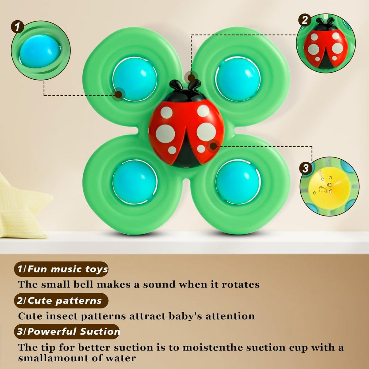 Toy Imagine Insect-Themed Suction Spinner Toys for Babies & Toddlers - Fidget Toys for Kids 0 to 5 Years – Travel-Friendly Baby Toys (Insect-Themed-2)