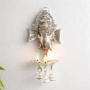 KridayKraft Aluminium Antique Look Statue/Idol Ganesh Wall Hanging with Diya's and Bells,Weight - 180 GMS
