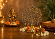 KridayKraft Kalpavriksha Tree of Life Showpiece with Birds, 15 cm Golden Metal Kalpvriksh for Home Mandir, Vastu, Office Table, Housewarming & Diwali Gift