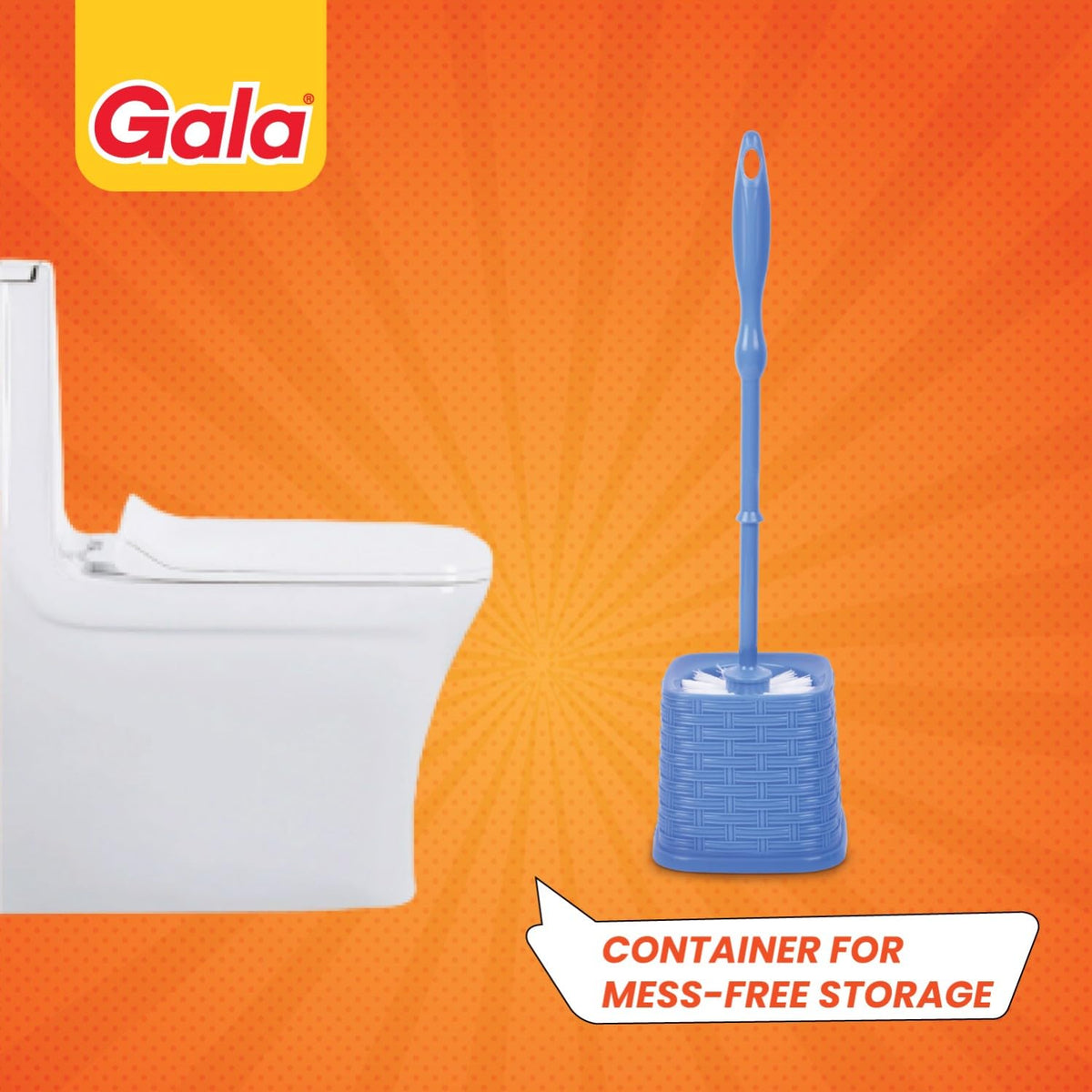 Gala Toilex Toilet Brush with Square Container, Toilet Cleaning Brush for Indian and Western Toilets, Bathroom Commode Brush, Multicolour, Pack of 1
