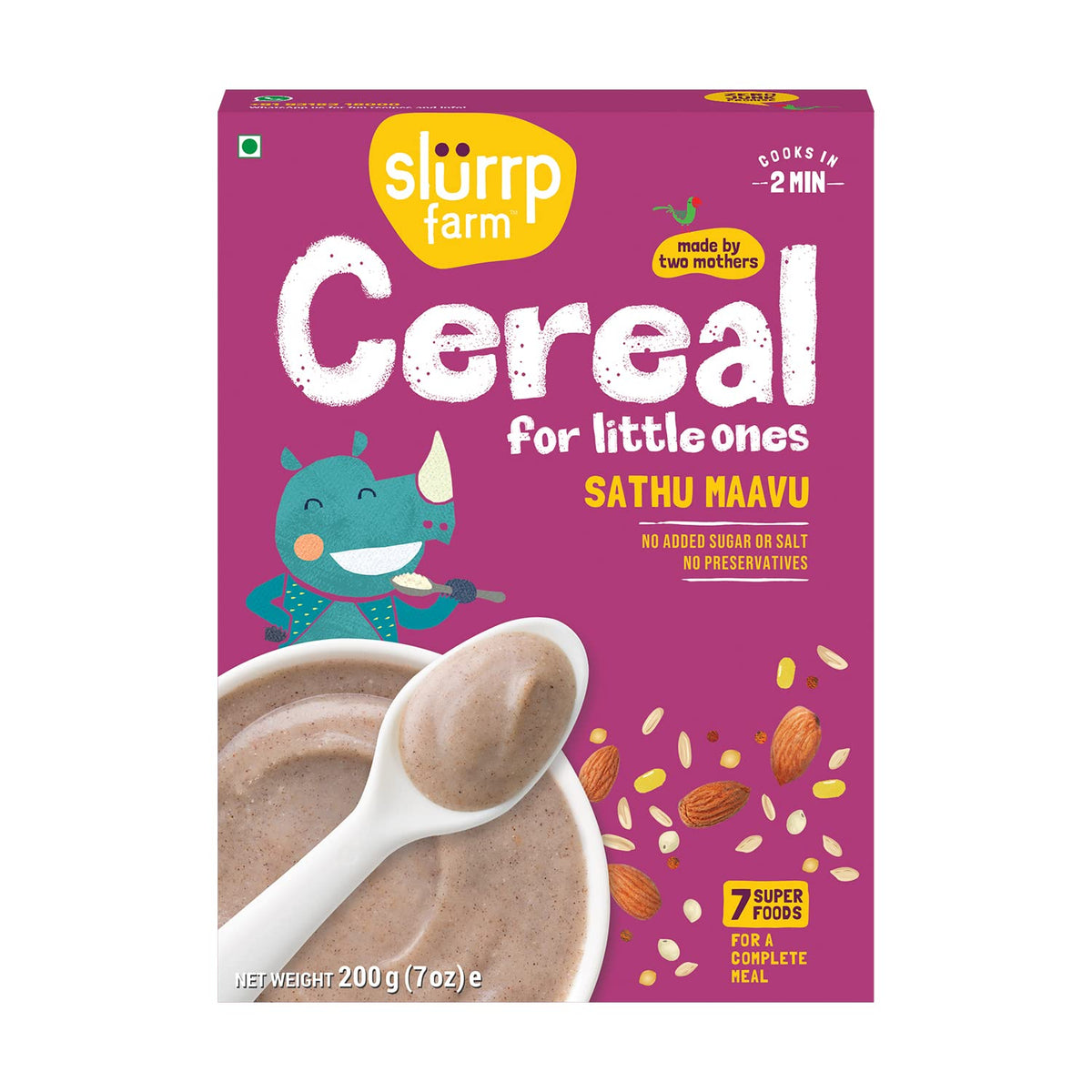 Slurrp Farm Baby Cereal, Ragi, Rice and Strawberry with Milk, Instant Healthy Wholesome Food, 200 g & Sathu Maavu, cereal for little ones | Healthy Wholesome Food, 200g