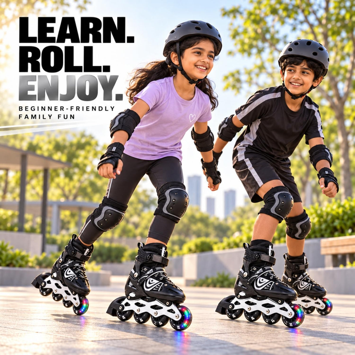 Toy Imagine Adjustable Inline Skates for Kids & Adults, Ages 6-18, Black