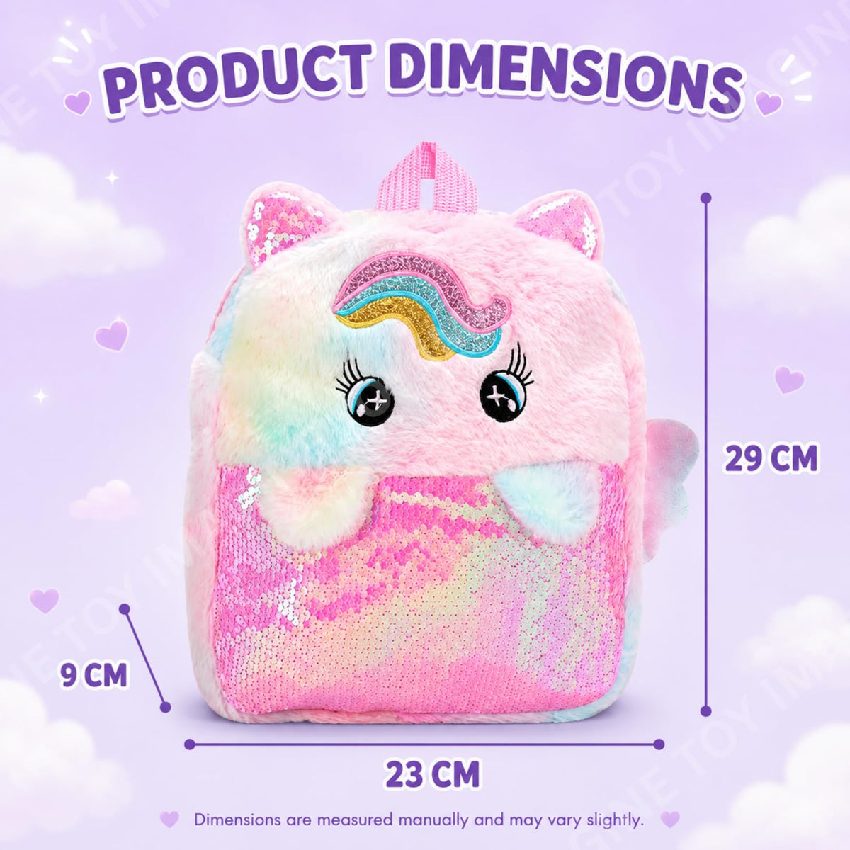 Toy Imagine Unicorn Plush Sequin Backpack for Girls, Ages 1-8 Years