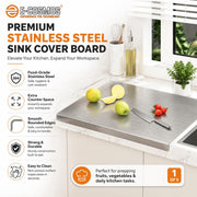 E-COSMOS® Large Stainless Steel Cutting Board for Kitchen,Chopping Board for Meat, Vegetables & Fruit, Extra Large Heavy Duty Countertop Surface, Easy to Clean & Durable