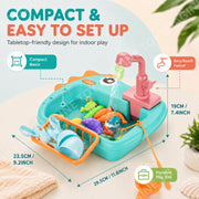 Toy Imagine 2-in-1 Electric Dinosaur Kitchen Sink Play Set for Kids, Recycling Running Water Faucet with Fishing Game, Pretend Dishwashing Toy with Utensils & Accessories for Boys & Girls Ages 3+