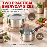 Vinod Stainless Steel Tope with Lid, 1 LTR & Sauce Pan Set, 1.8 LTR