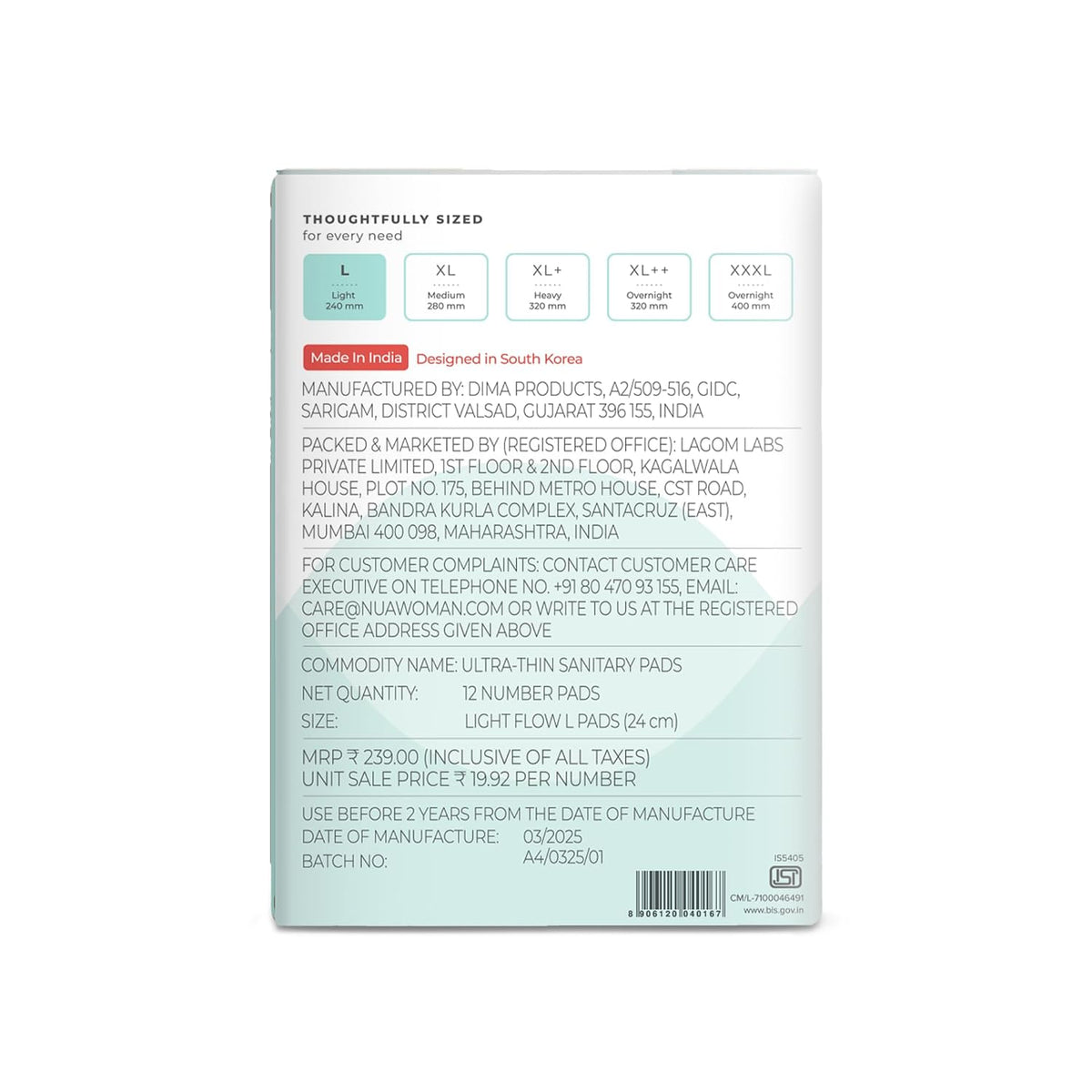Nua Ultra-Safe Sanitary Pads For Women | 12 Ultra Thin Pads | Light-L | Safe on Skin | Toxic-Free & Rash-Free | Unscented | Leakproof | With 12 Secure Shield Covers| Made Safe