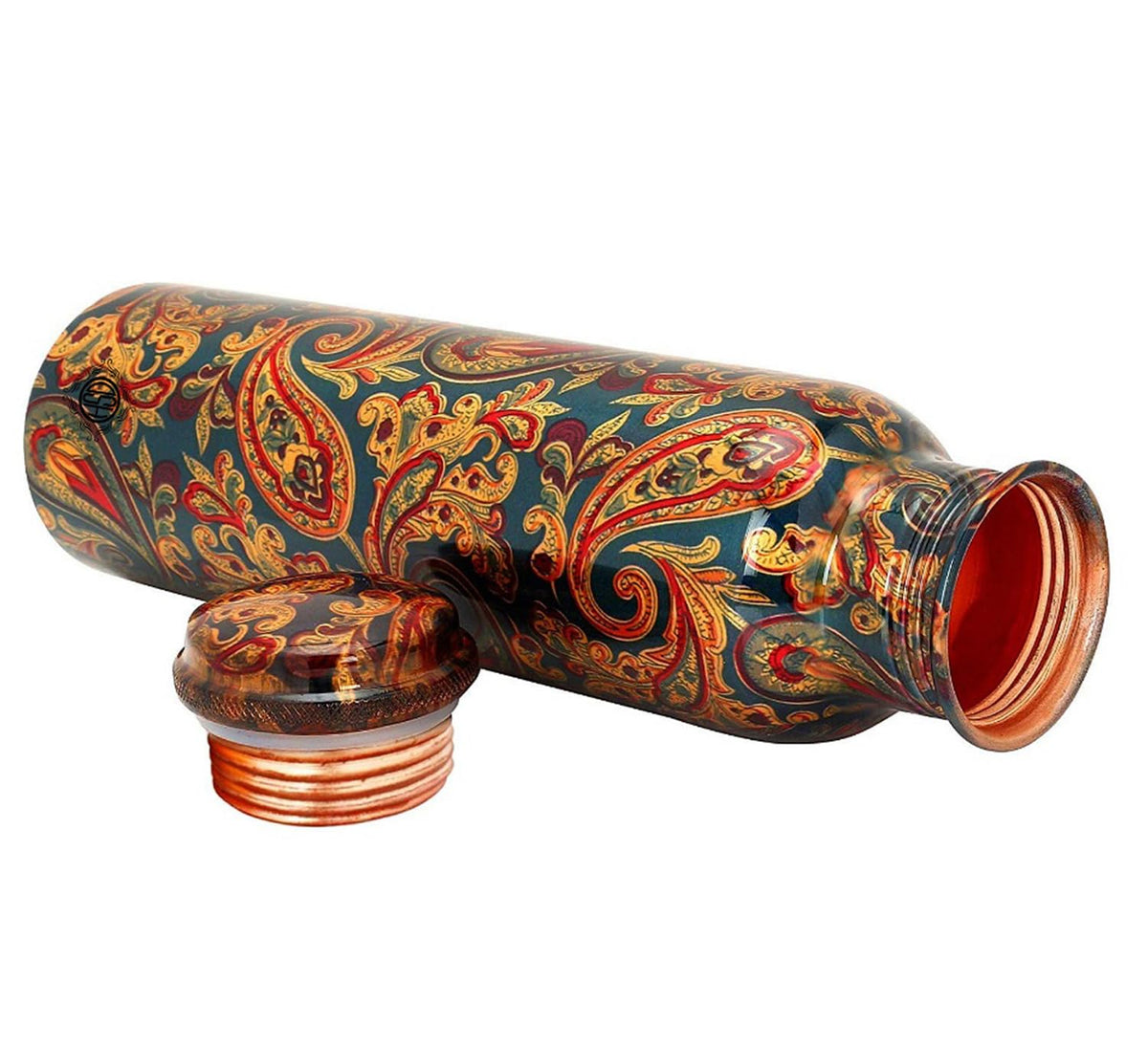 DSH Copper Bottles for Printed with Art Work, Travelling Purpose Bottles, Yoga Ayurveda Healing, 800 ML (Design P 1)