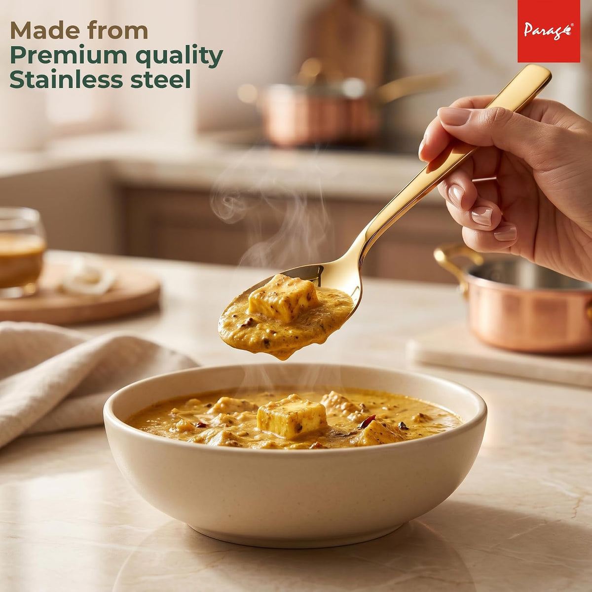 Parage 6-Piece Stainless Steel Golden Spoon Set, 16 cm, Premium Gold Cutlery for Home, Kitchen & Dining, Luxury Tableware Gift
