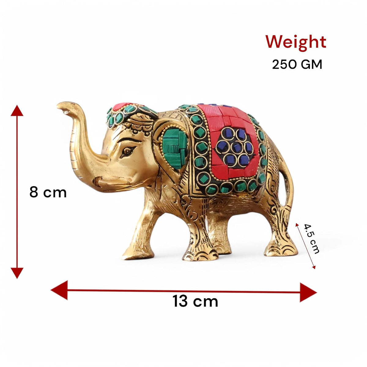 KridayKraft Metal Elephant Small Size with Stone Work for Showpiece Enhance Your Home, Office and Table - Multicolour