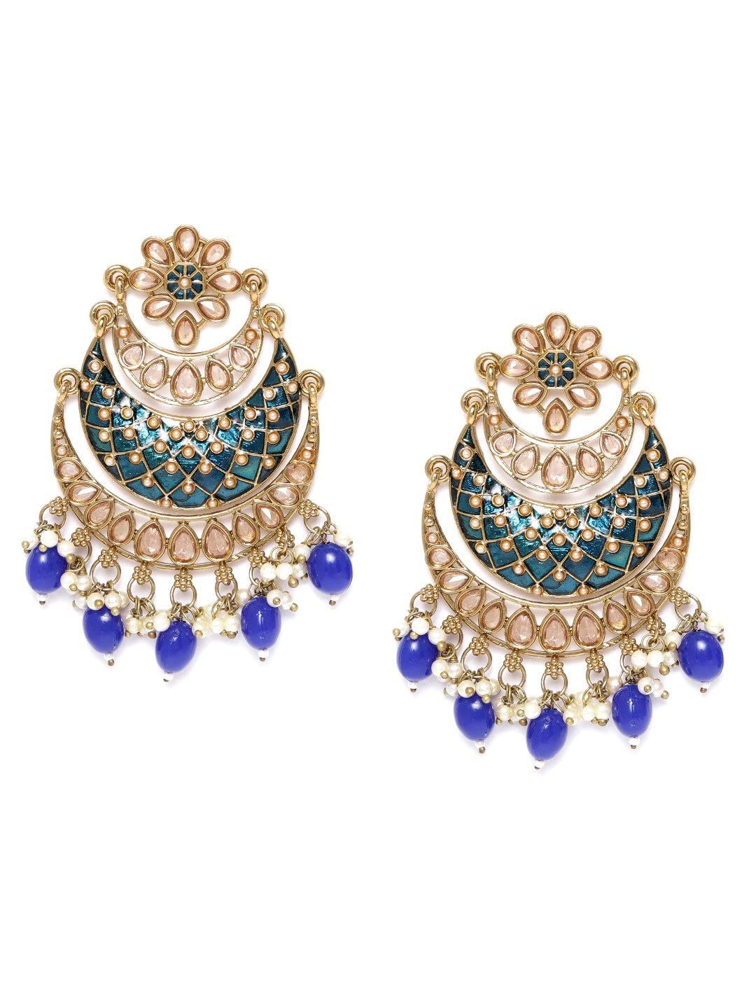 Priyaasi Gold-Plated Stone Studded Handcrafted Chandbali with Bead drop