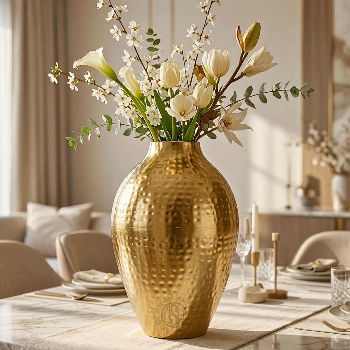DSH Metal Hammered Flower Vase 15 Inch for Living Room, Home, Office, Center Table, Console Table, Shelf Styling & Event Decoration