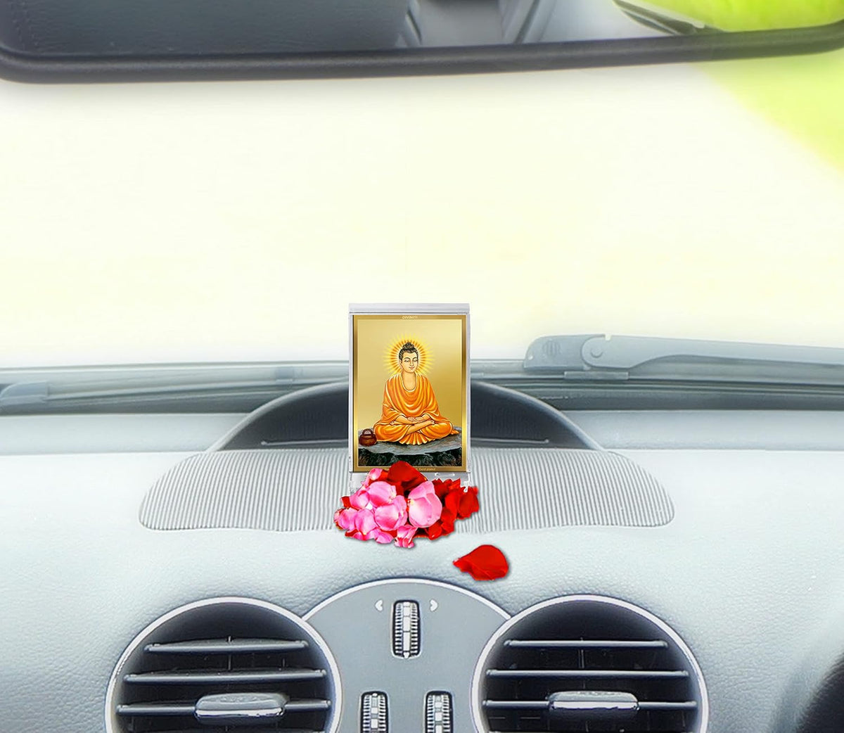 DIVINITI 24K Gold Plated Acrylic Lord Gautam Buddha Spiritual Dashboard Frame | Premium Devotional Gifting Item for Harmony, Peace & Blessings | Luxury Decor for Car, Office & Home | 11 X 7 CM