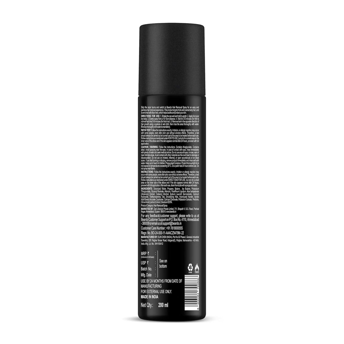 BEARDO Hair Removal Spray for Men | Painless & Irritation Free Spray | For Chest, Back, Legs & Under Arms | Aloe Vera & Lemon | Gentle on Skin | No Burning or Itching | Brightening De-Tan Formula - 200ml