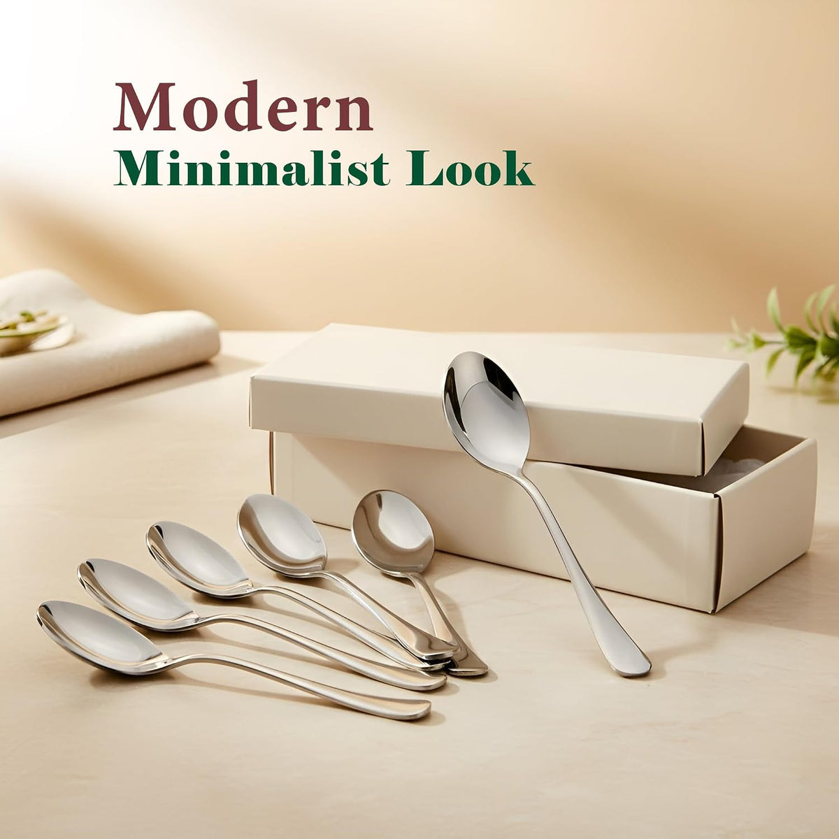 Parage 6 Pieces Stainless Steel Table Spoons Set with Round Edge, 18.5 cm, Tableware, Set of 6, Silver