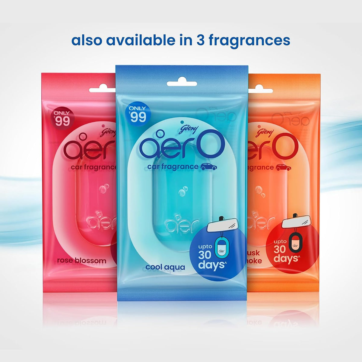 Godrej aer O – Hanging Car Air Freshener – Cool Aqua Pack of 3 (22.5g) | Gel Lasts up to 30 days | Car Accessories