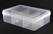 NMII Multipurpose Plastic Storage Box with Partitions | Transparent Organizer with Secure Lid | Ideal for Stationery, Craft Supplies, Tools, and Jewellery, Accessories | Lightweight-(6 Partitions)