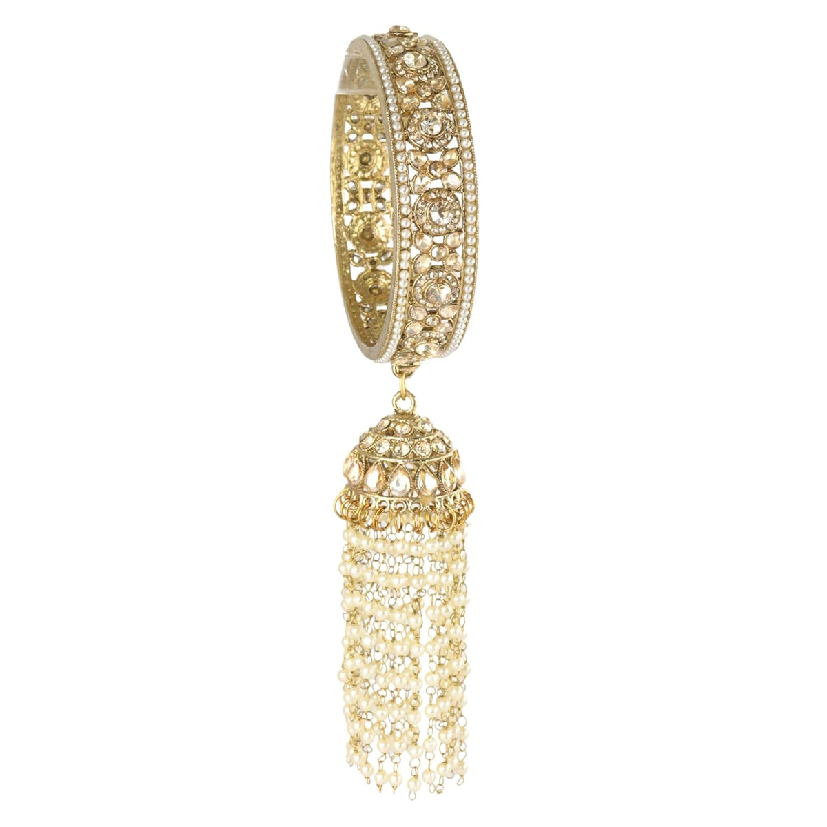 NMII Premium Alloy Latkan Kada Set Studded With Beads & Zircon Gemstone For Women & Girls | Traditional Pearls Kada Set | Kalira Bangles For Bridal | Dulhan Chudi Set For Wedding & Partys - Set Of 2