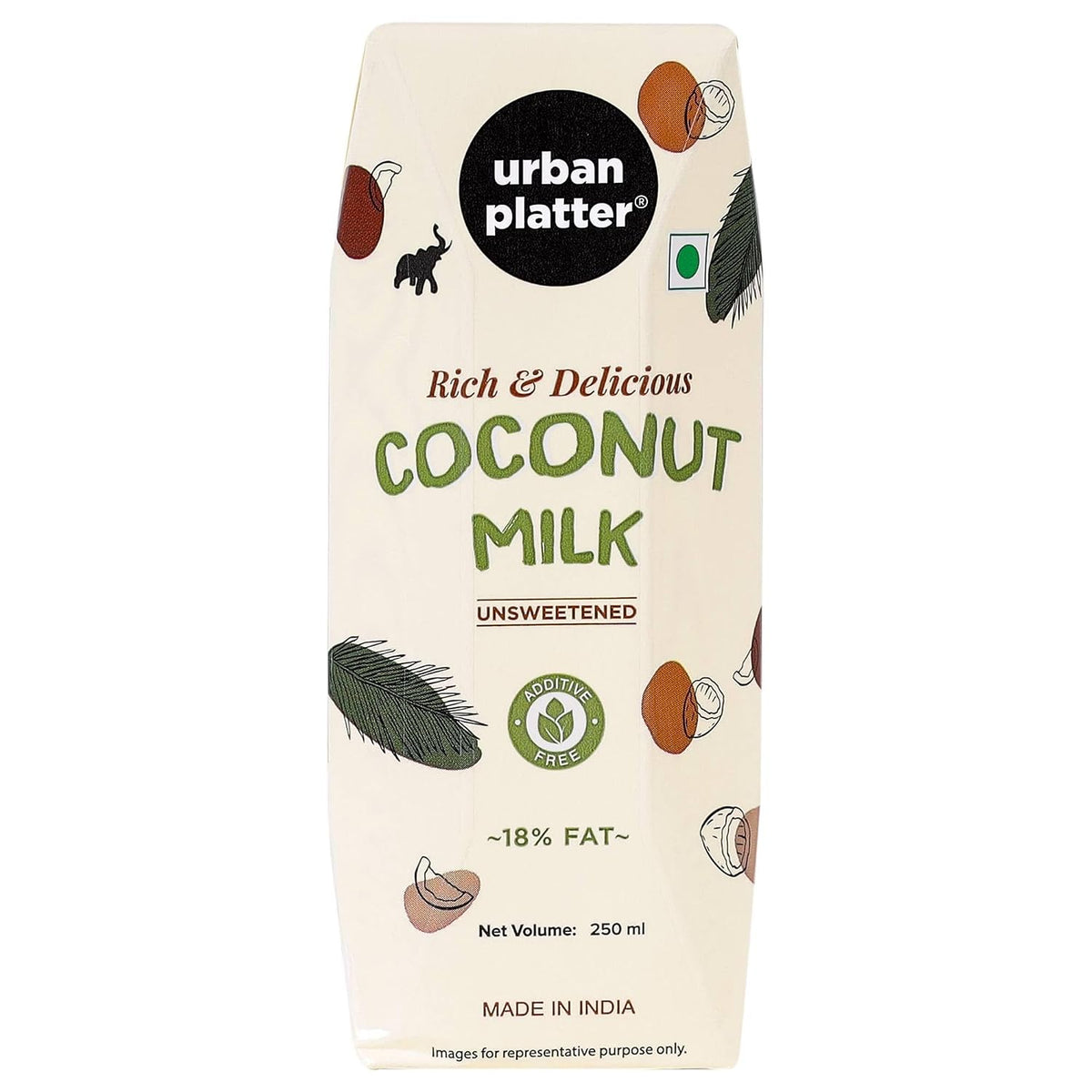 Urban Platter Coconut Milk, 250ml (18% Fat, 100% Natural & Unsweetened, Ideal for Curries, Baking & Desserts)