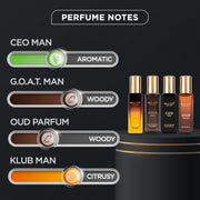 Bella Vita Luxury Men Vanilla Liquid Perfume Gift Set 4 X 20 Ml With Klub, Oud, Ceo, G.O.A.T Liquid Perfume | Woody, Citrusy Long Lasting Edp Fragrance Scent (Pack Of 2), 160 Millilitres