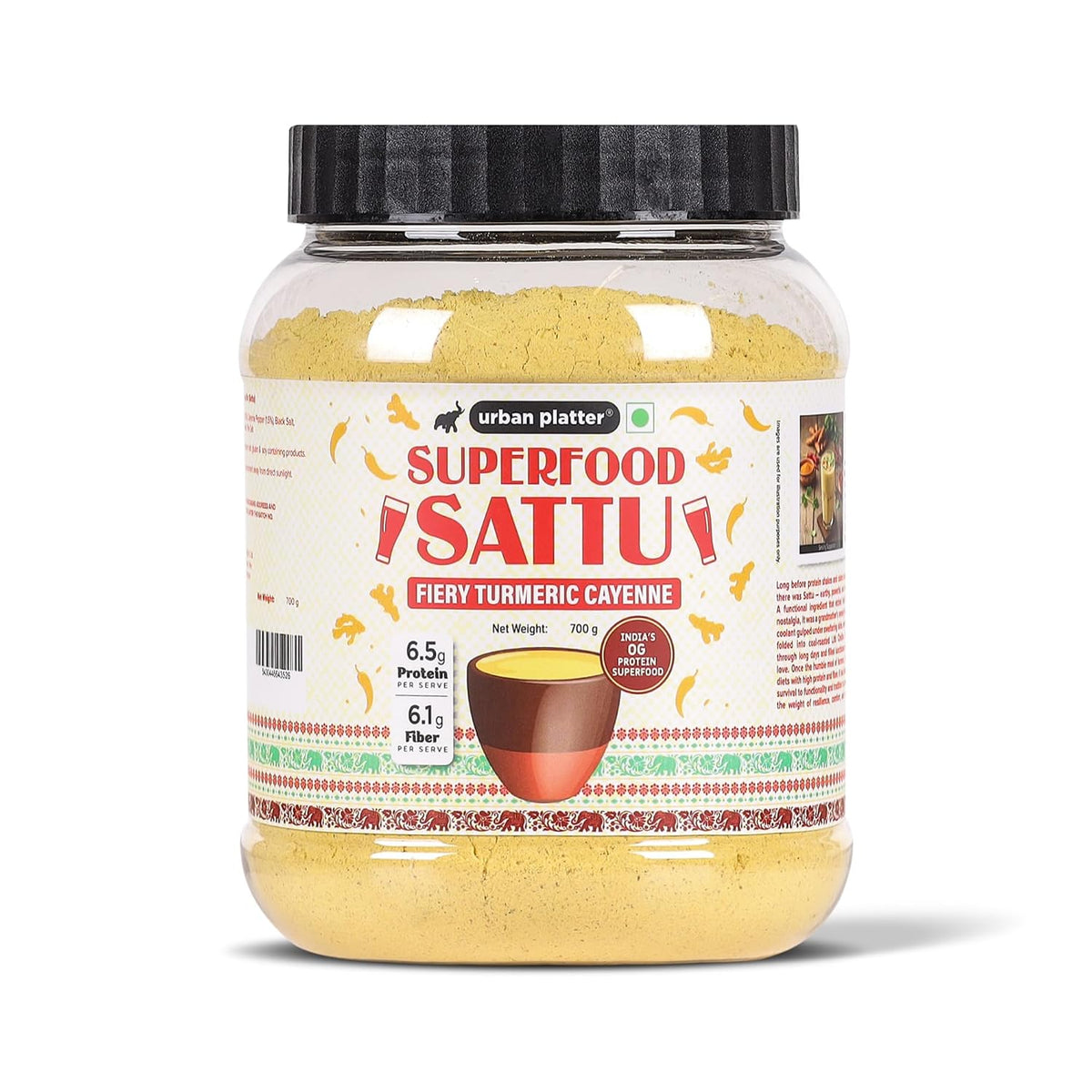 Urban Platter Turmeric Cayenne Superfood Sattu, 700g (High Protein & Fibre, Natural Coolant, Mid-Meal Drink, Traditional Plant Protein)