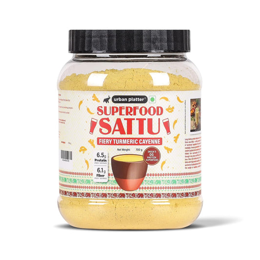 Urban Platter Turmeric Cayenne Superfood Sattu, 700g (High Protein & Fibre, Natural Coolant, Mid-Meal Drink, Traditional Plant Protein)