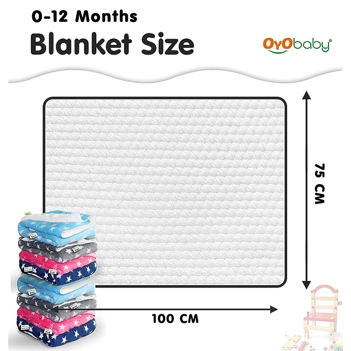 OYO BABY Baby Square Blankets Combo | for New Born Babies Baby Boys, Baby Girls, Babies for 0-6 Months, Fleece, Skin Friendly, 2 Blankets (Star Grey + Star Dark Blue)