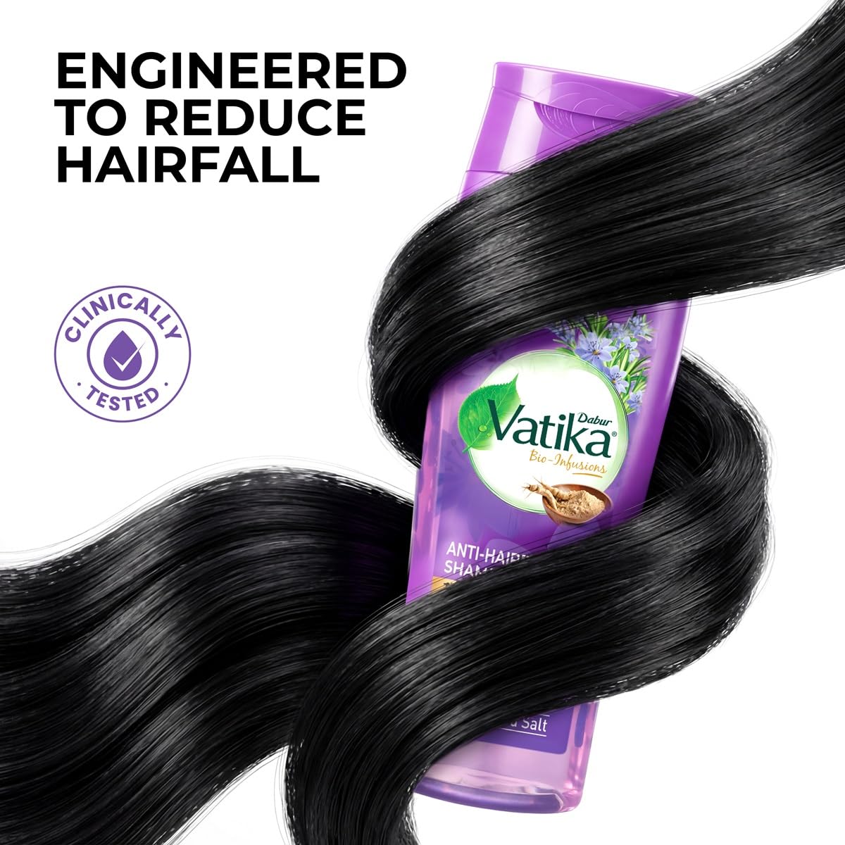 Dabur Vatika Bio-Infusions Anti Hairfall Shampoo | Tuscan Rosemary & Ginseng | 2% Plant Biotin + Vitamin B7 | 98% Reduction in Hairfall | Boost Hair Growth | No Added Salt | For Weak & Breakage-Prone Hair