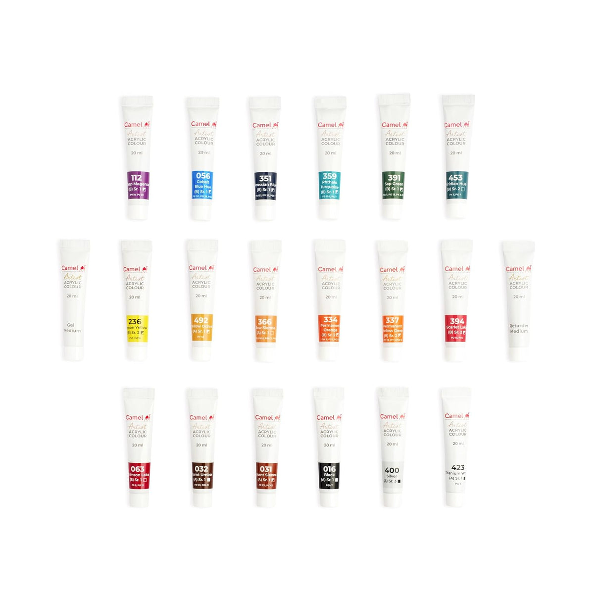 Camel Artist Acrylic colors - 18 Shades, 20ml, Multicolor (811191)