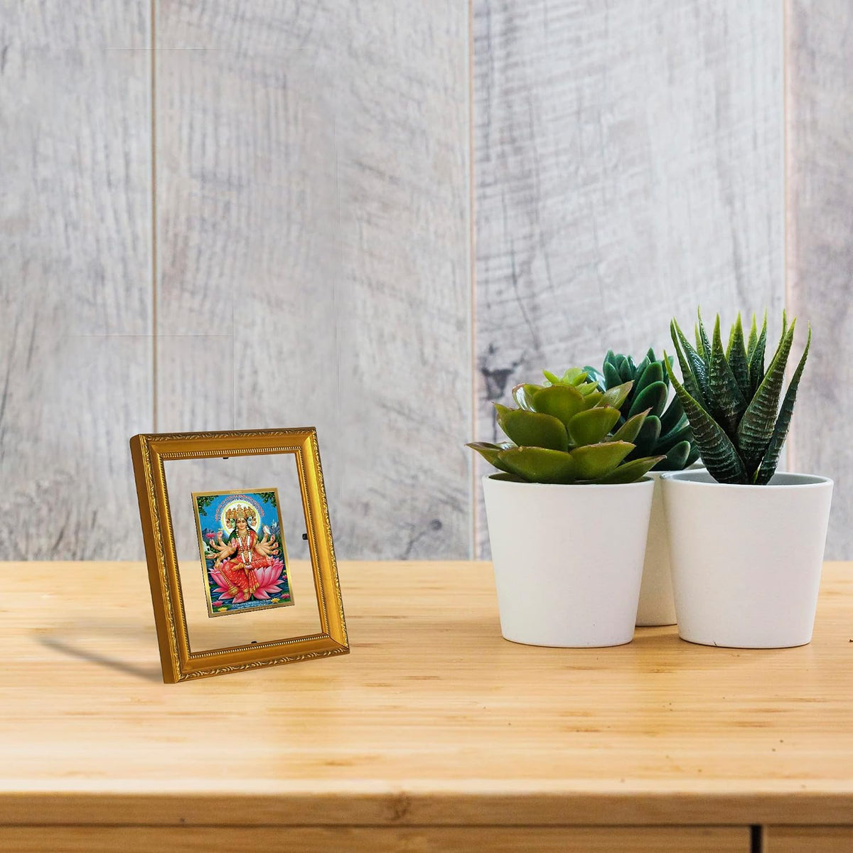 Diviniti Goddess Gayatri Gold Plated Wall Photo Frame, Table Décor| DG Frame 101 Size 1 and 24K Gold Plated Foil| Religious Photo Frame Idol For Pooja, Gifts Items (13.5 CM X 15.5 CM)