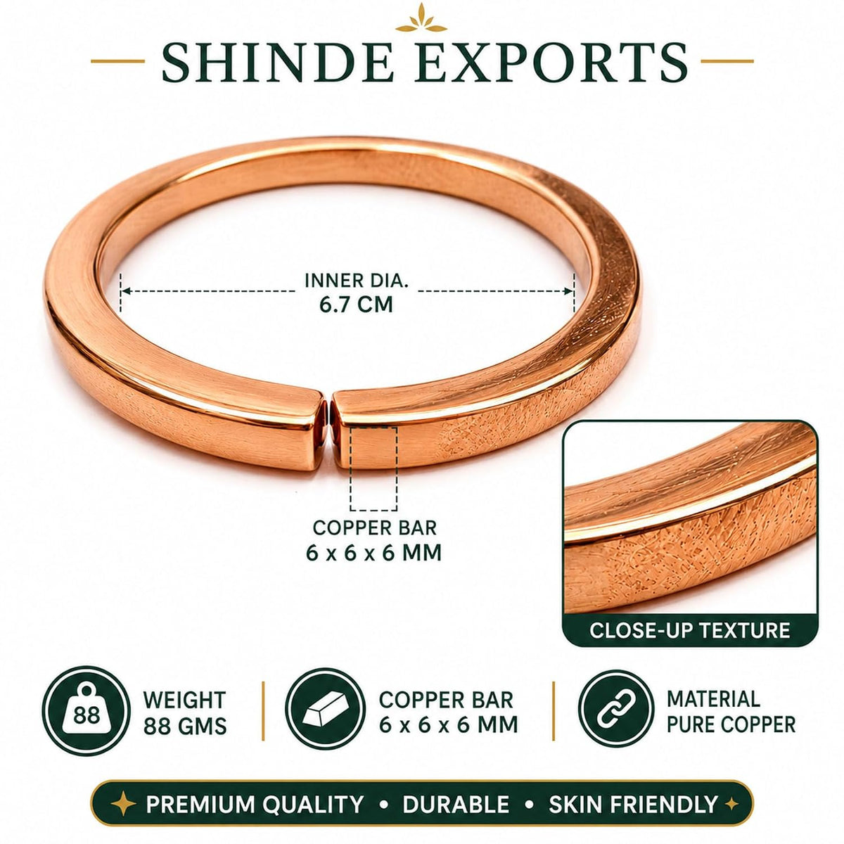SHINDE EXPORTS heavy pure copper bracelet cuff kada bangle for women men