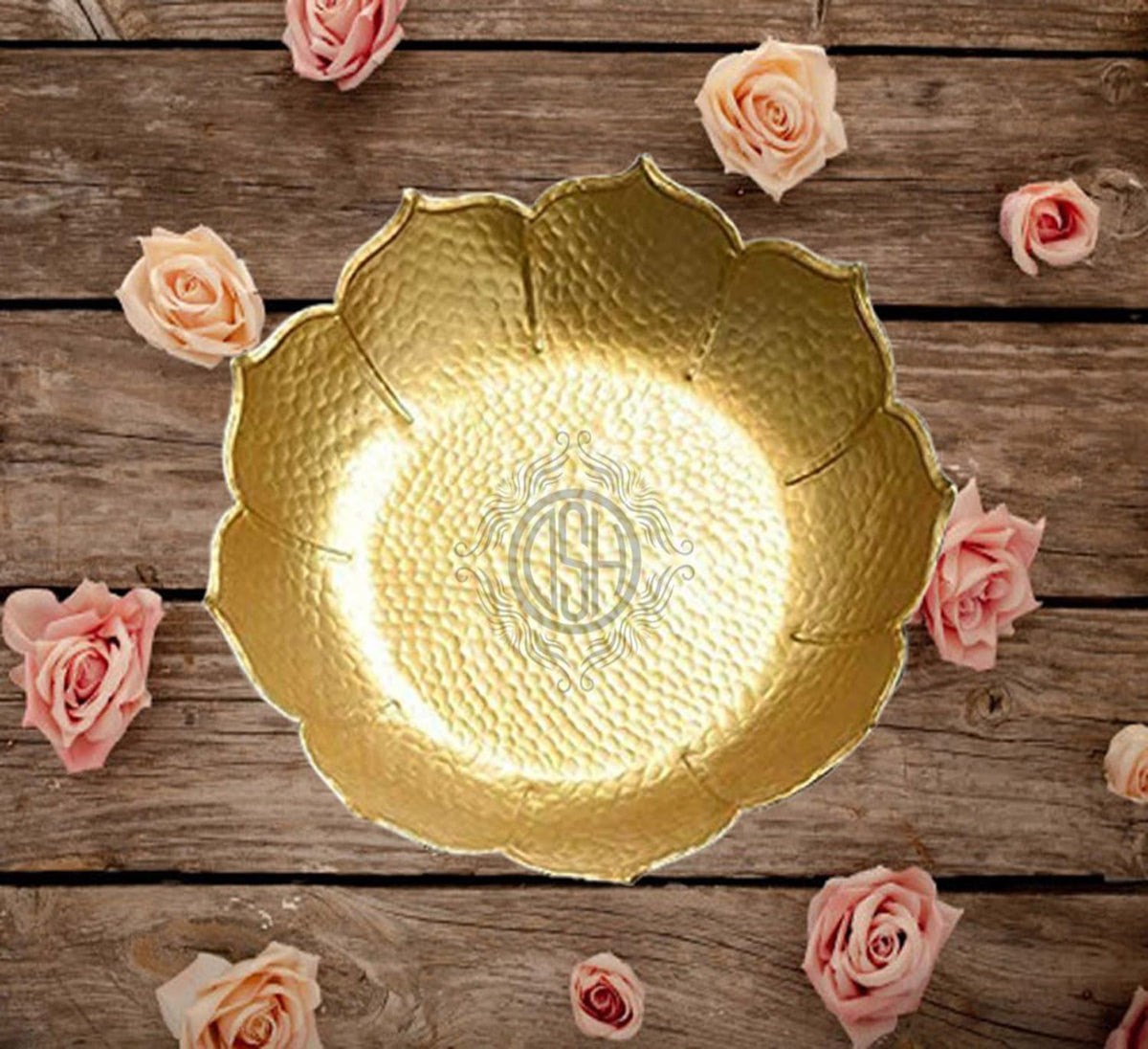 DSH Urli Bowl Round Flower Border Designer Bowl for Flowers and Tea Light Candles, Gold, 12 inches (Medium)