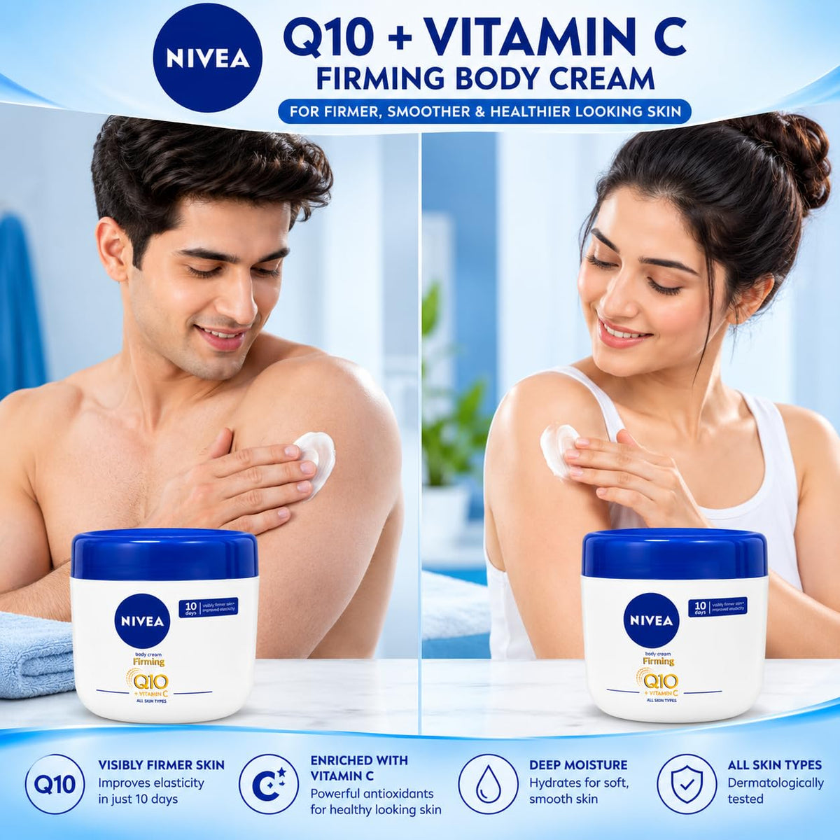 NIVEA Firming Body Cream with Q10 & Vitamin C, 48H Intensive Moisture, Helps Improve Skin Firmness & Elasticity, for All Skin Types, 400 ml