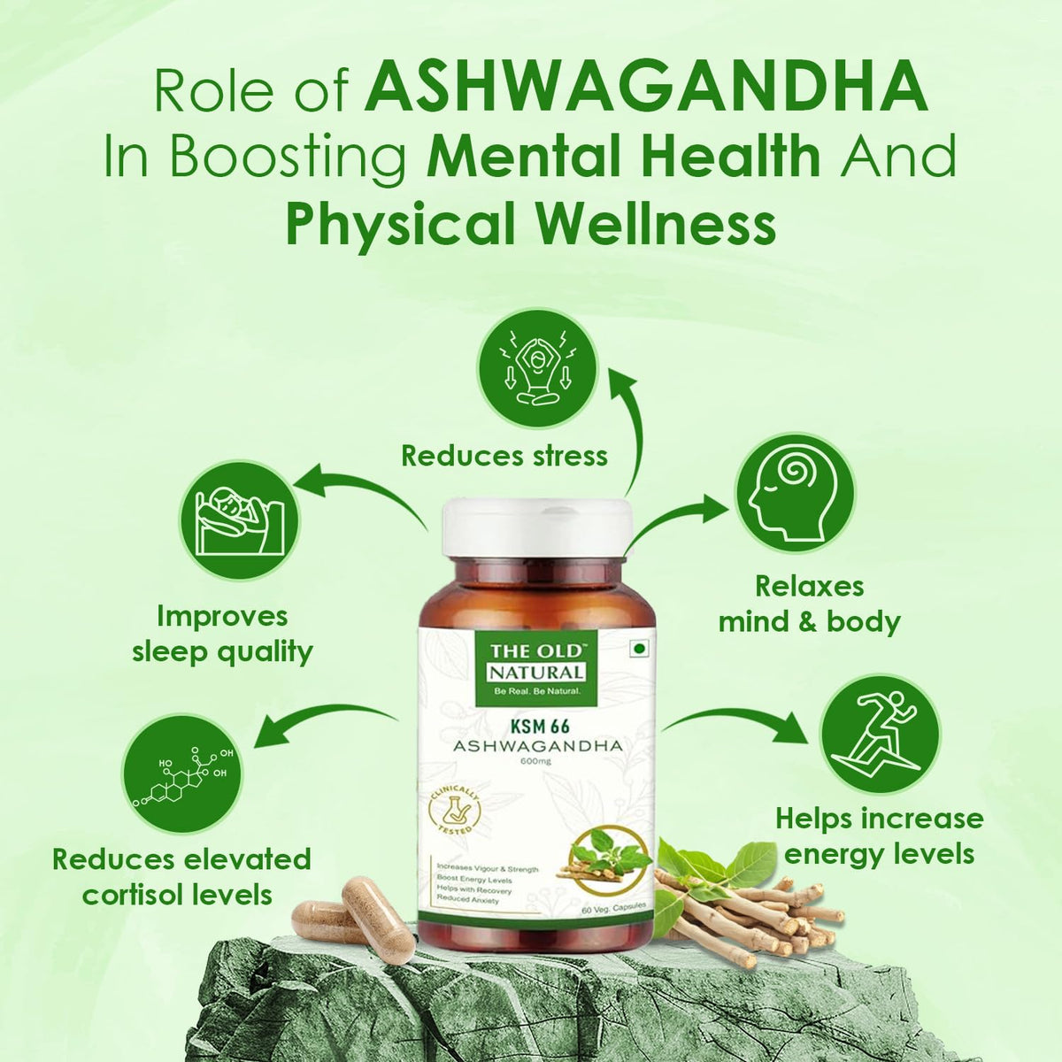 The Old Natural KSM-66 Ashwagandha 600 mg Veg Capsules | Extra Strength Natural Formulation | Support strength & energy | Withania Somnifera Extract - 60 Vegetarian Capsules