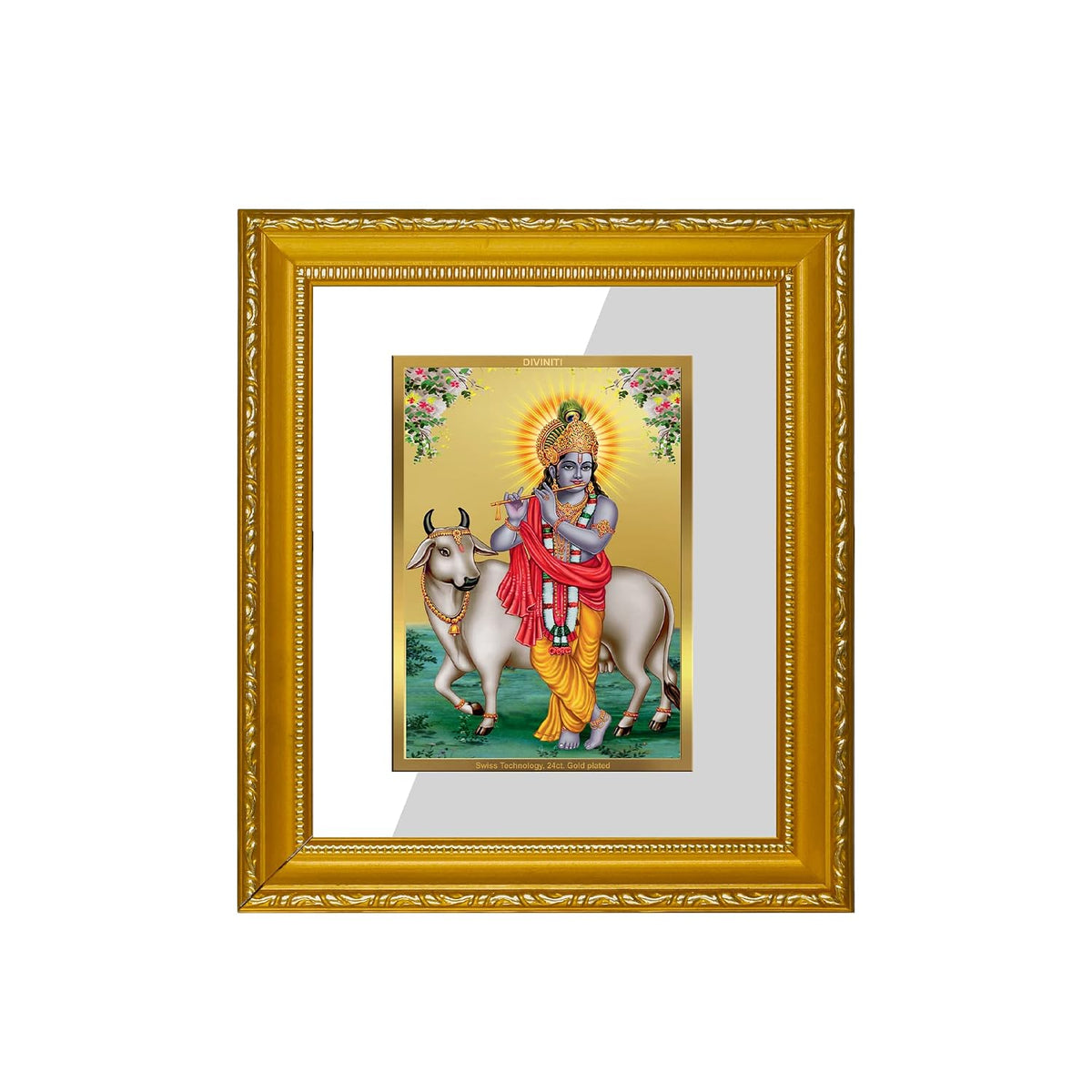 Diviniti Krishna Gold Plated Wall Photo Frame, Table Décor| DG Frame 101 Size 1 and 24K Gold Plated Foil| Religious Photo Frame Idol For Pooja, Gifts Items (13.5 CM X 15.5 CM)