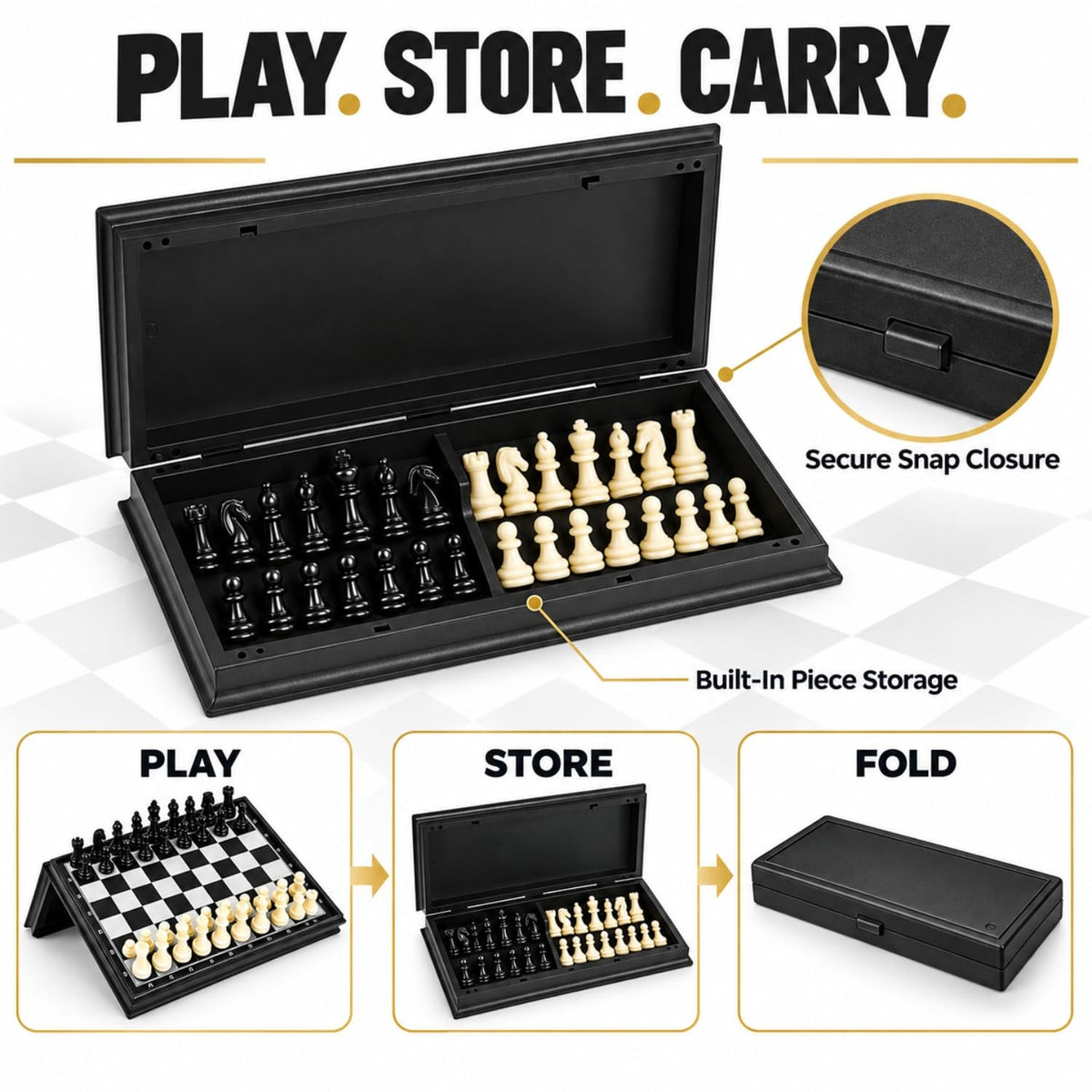 Toy Imagine Magnetic Chess Board Game – Folding Travel Chess Set with Pieces Storage | Portable Strategy Game for Kids & Adults | 2 Player Board Game for Travel, Learning & Fun