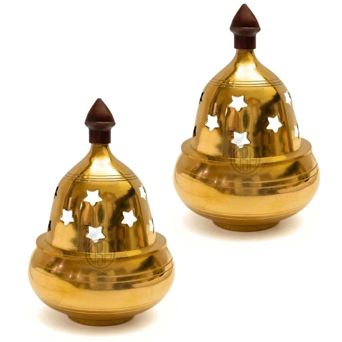 DSH Brass Diya Pure Brass Traditional Oil Puja Lamp for Temple, Mandir, Festival Decoration, Home Decor & Diwali Gift (Star Dome, Set of 2)