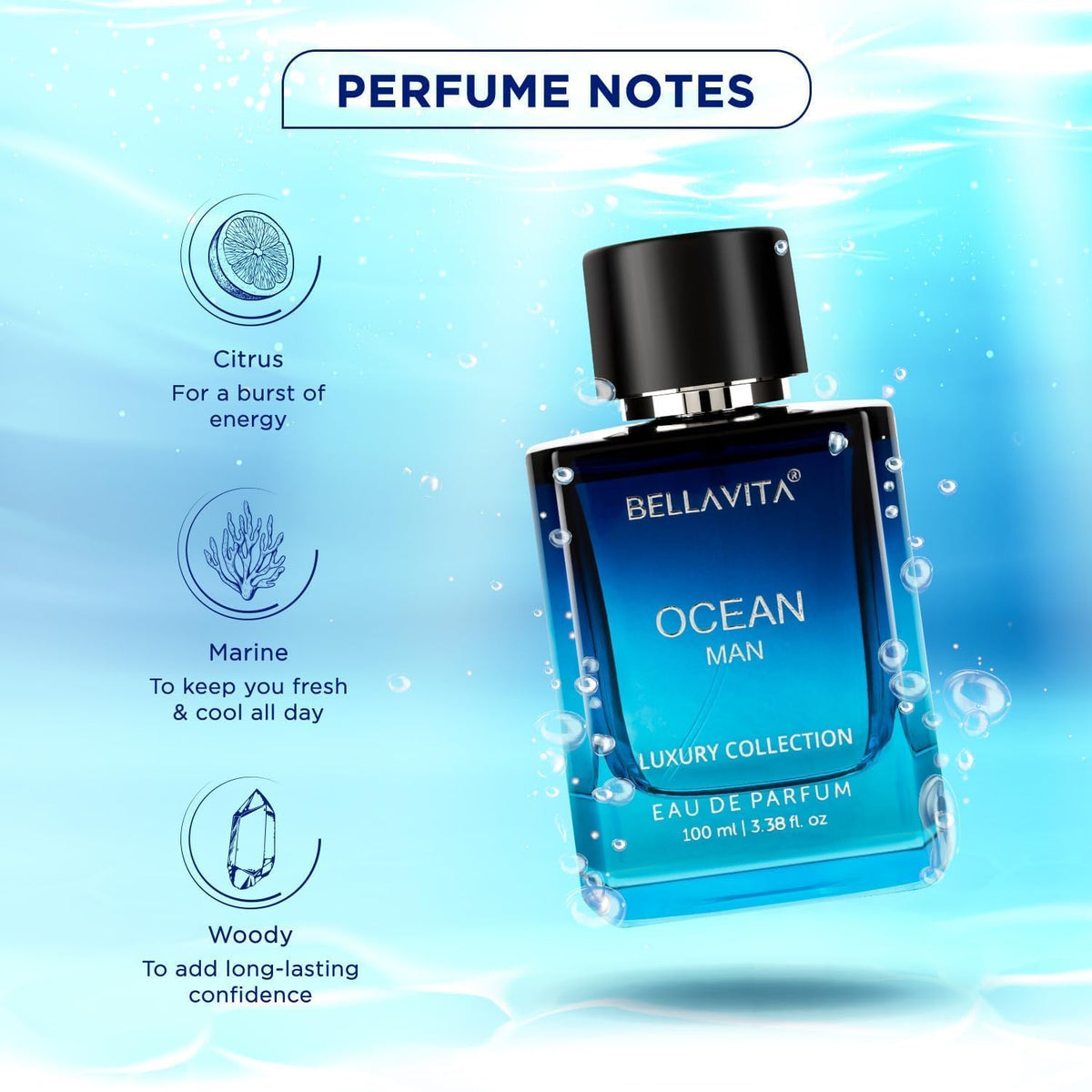 Bella Vita Luxury Fire and Ice | CEO Men Intense & OCEAN | Long Lasting Perfume for Man | 2x 100ml | Citrus, Woody and Musky Premium Fragrance Scent