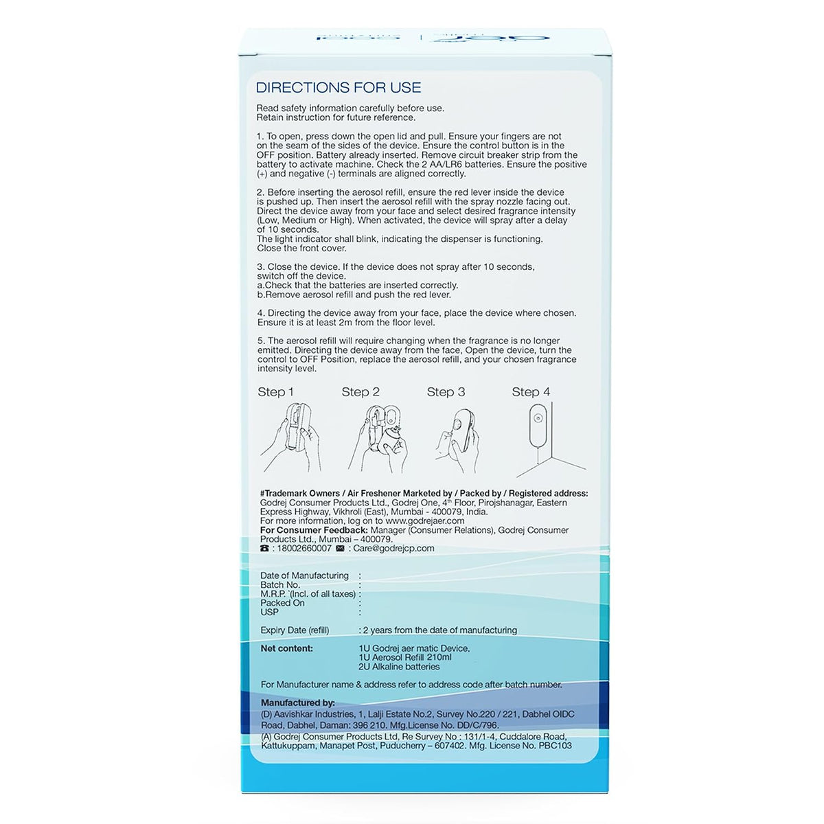 Godrej aer Matic Kit (Machine + 1 Refill) - Automatic Room Fresheners with Flexi Control Spray | Cool Surf Blue | 2000 Sprays Guaranteed | Lasts up to 60 days (225ml)