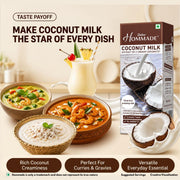 Dabur Hommade Coconut Milk : Made from the Extract of 2 Creamy Coconuts | Thick & Creamy Consistency | No Added Sugar | Thick First Pressing Milk | Hassle-Free, Ready to Use | Ideal for Curries, Desserts & Baking | 200ml single item