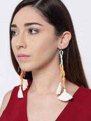 Priyaasi Prita Orange and White Tassel Earrings