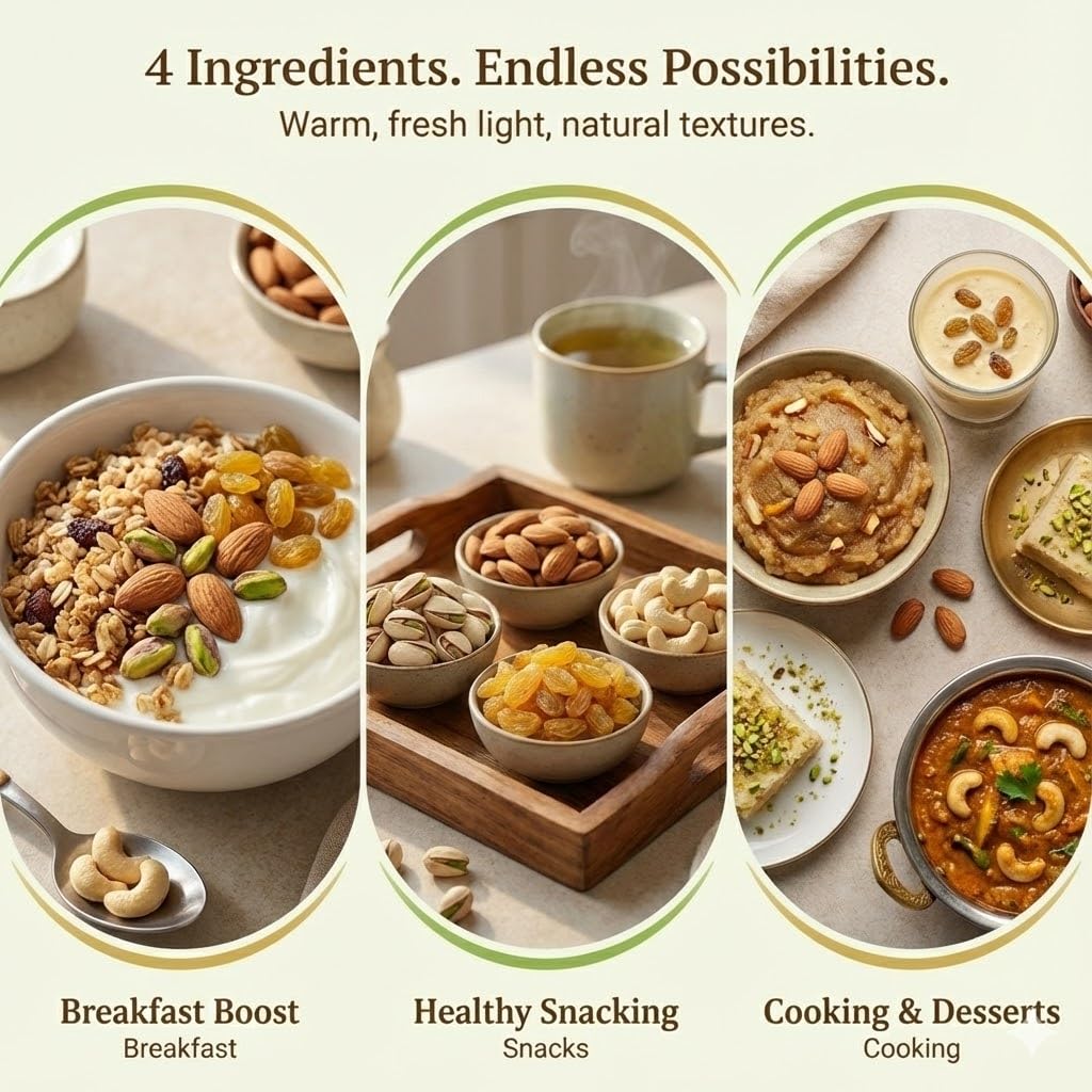 NatureVit Dry Fruits Combo Pack, 1 Kg | Almond, Cashew, Raisins, Roasted Pistachio (250gm x 4) | Tasty, Fresh & Healthy | High in Protein | Healthy Gifts Hamper Every Occasion, Diwali Gift Pack Family, Corporate Office Gifts Combo