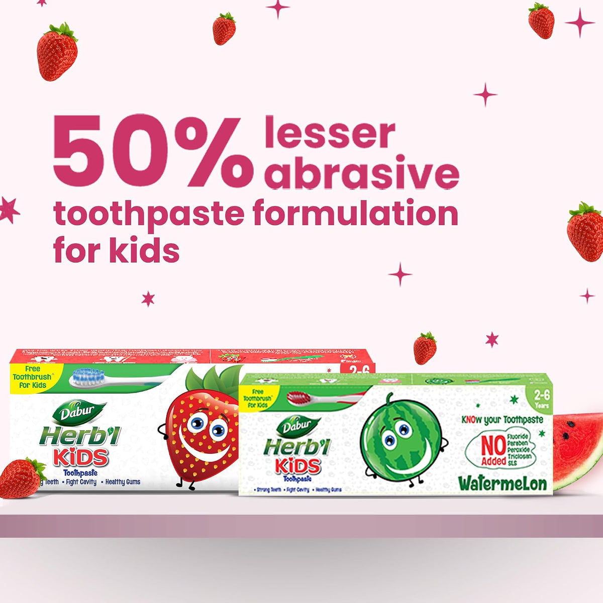 DABUR Herb'L Kids Toothpaste For 2-6 Years (Strawberry Flavour) - 80G