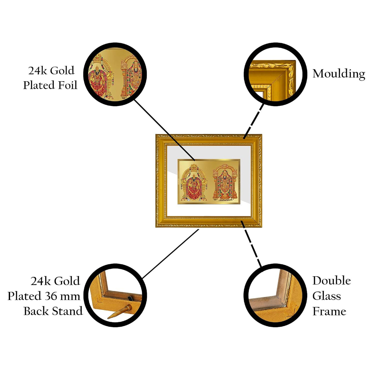 Diviniti Wood Padmavati & Balaji Gold Plated Wall Photo Frame, Table Decor, Dg Frame 101 Size 1 And 24K Foil, Religious Idol For Pooja, Gifts Items (13.5 Cm X 15.5 Cm, Rectangular)