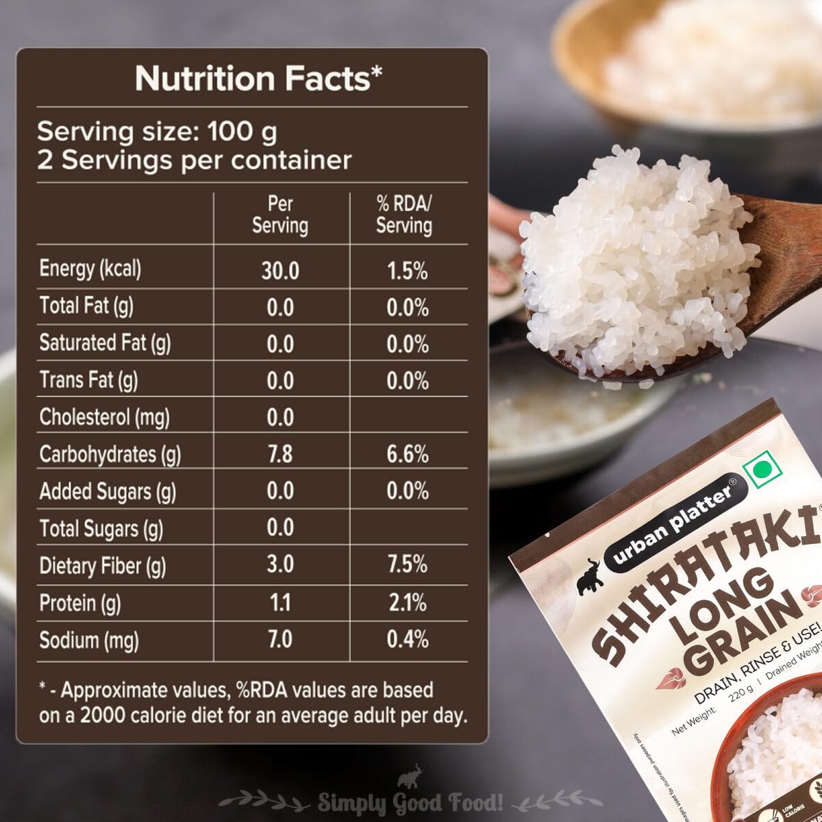 Urban Platter Shirataki Long-Grain Rice, 220g (Pack of 12) (Keto-Friendly | Low-Carb | Low-Calories | Fat-Free | Gluten-Free | Konjac Miracle Rice)