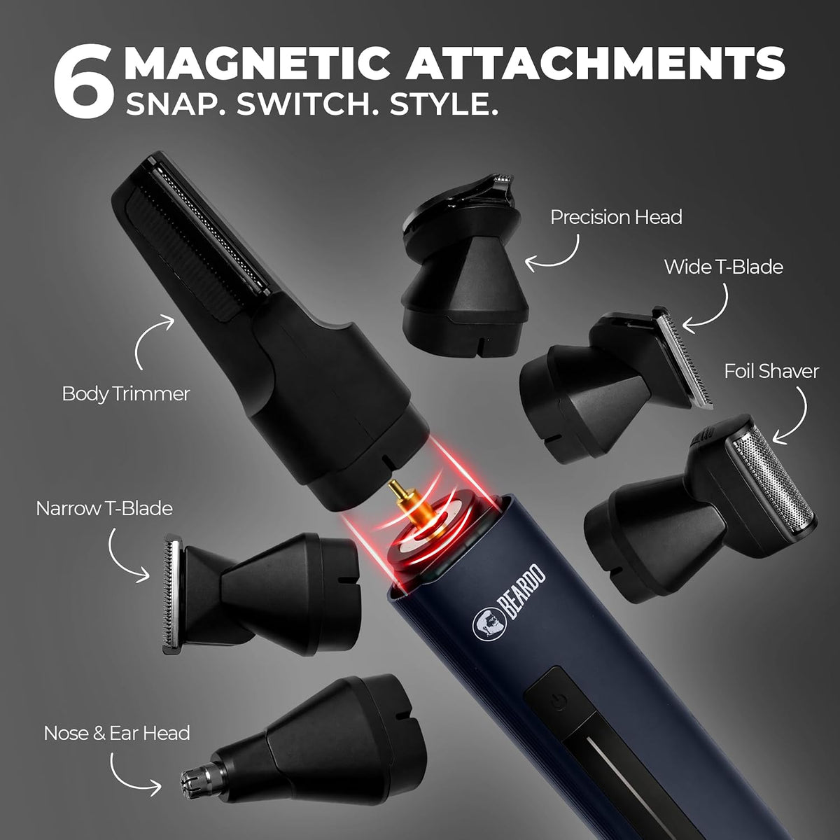 BEARDO Godfather Premium Trimmer Kit for Men | Full Body Grooming Kit with 6 Magnetic Attachments | 8000 RPM Motor, 120 Min Runtime, Travel Lock | Self-Sharpening Blades, Aluminium Body