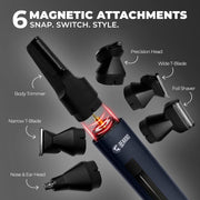 BEARDO Godfather Premium Trimmer Kit for Men | Full Body Grooming Kit with 6 Magnetic Attachments | 8000 RPM Motor, 120 Min Runtime, Travel Lock | Self-Sharpening Blades, Aluminium Body