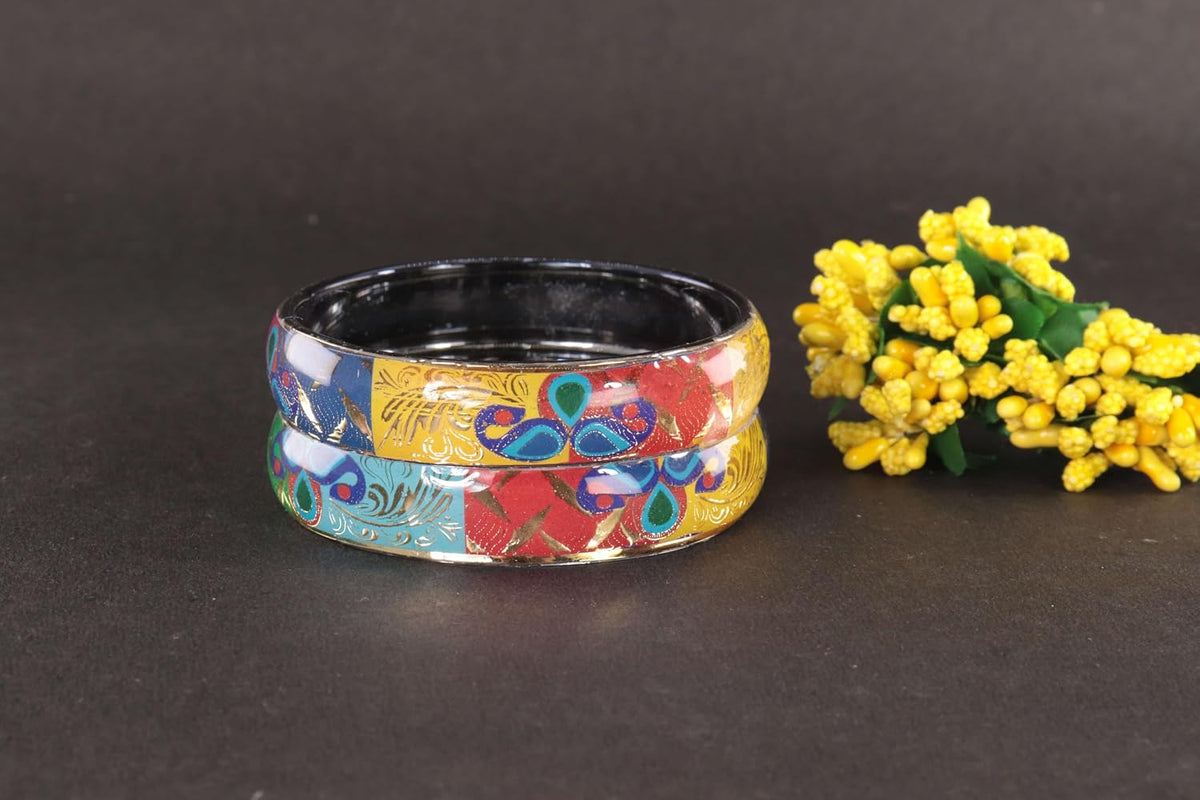 NMII Glass Kada Set For Women & Girls Studded With Beads & Flower Printed Glossy Finished | Stylish Kada For Gift, Wedding & Daily Use